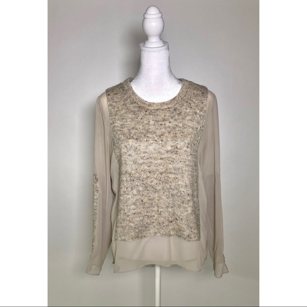 Aryn K mixed Sheer / Knit Panel Sweater Women’s Size Medium Mixed Neutrals